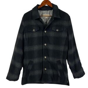 Utex Men’s Wool Blend Plaid Shirt Jacket SZ M Black/Gray Quilted Lining Pockets